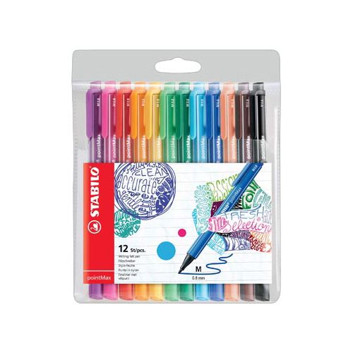 Stabilo STABILO pointMax schrijfstift, 0,8 mm, etui van 12 stuks in geassorteerde kleuren