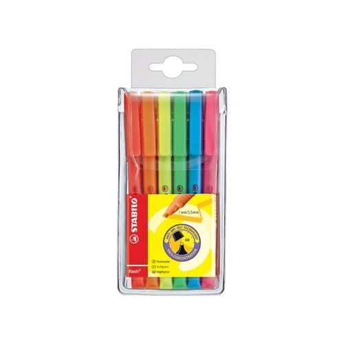 Stabilo STABILO flash markeerstift, etui van 6 stuks in geassorteerde kleuren