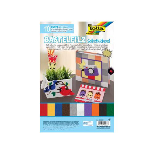 Folia Folia zelfklevend vilt ft 20 x 30 cm, pak met 10 vel in geassorteerde kleuren