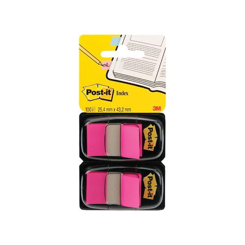 Post-it Post-it index standaard, ft 24,4 x 43,2 mm, houder met 2 x 50 tabs, roze