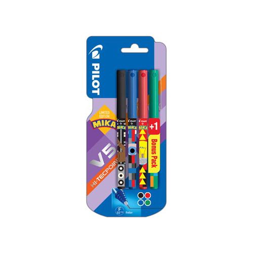 Pilot Pilot roller V-5 Mika, blister van 3+1 stuks gratis in geassorteerde kleuren