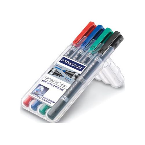 Staedtler Staedtler Lumocolor Duo 348, permanent marker, doos van 4 stuks in geassorteerde kleuren