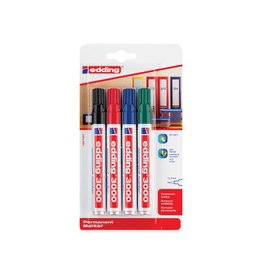 Edding Edding permanent marker 3000, blister van 4 stuks in geassorteerde kleuren