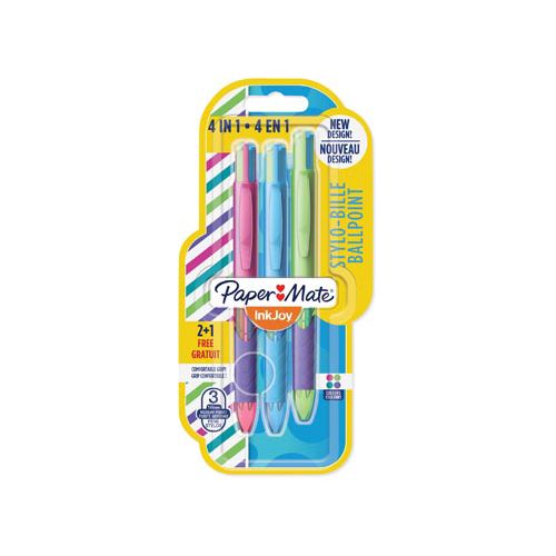 Paper Mate Paper Mate Inkjoy Quatro Joie de Vivre 4-kleurenbalpen, medium, klassieke inktkleuren, blister 2 + 1 grat