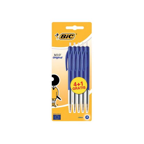 Bic Bic balpen M10 Clic schrijfbreedte 0,4 mm, medium punt, blauw, blister 4 + 1 gratis