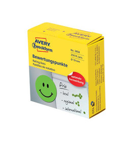 Avery Zweckform Avery rating dots, diameter 19 mm, rol met 250 stuks, smiley, groen