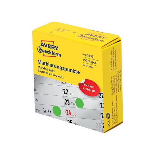 Avery Zweckform Avery marking dots, diameter 19 mm, rol met 250 stuks, groen