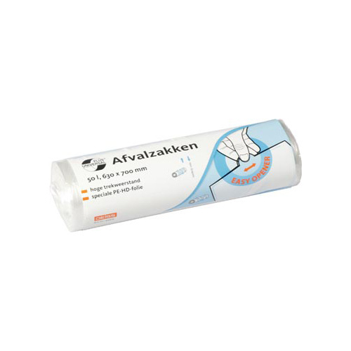 Q-CONNECT Universal Plus vuilniszak 10 micron, ft 63 x 70 cm, 50 liter, wit, rol van 50 stuks