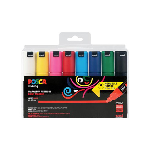 Posca Uni POSCA paintmarker PC-7M, 4,5 - 5,5 mm, etui van 8 markers in geassorteerde basiskleuren