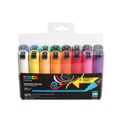 Posca Uni POSCA paintmarker PC-7M, 4,5 - 5,5 mm, etui van 16 stuks in geassorteerde kleuren