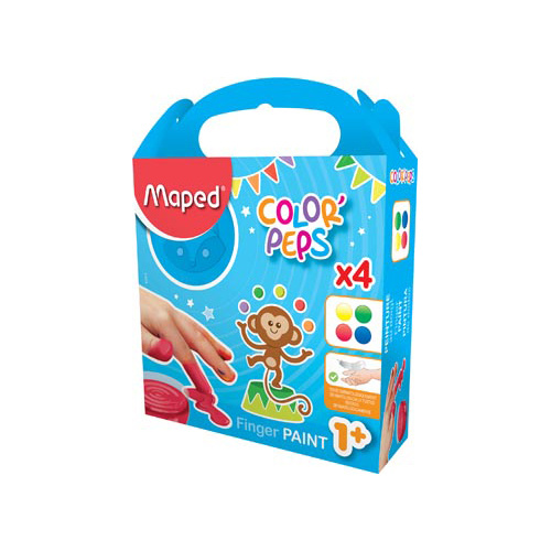 Maped Maped vingerverf Color'Peps Early Age, doos van 4 potjes van 80 ml in geassorteerde kleuren