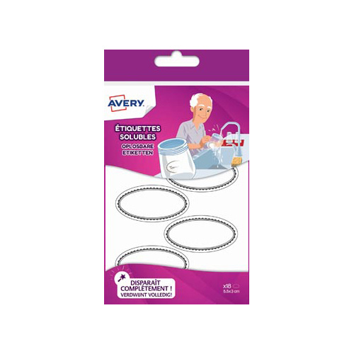 Avery Avery Family ovale oplosbare etiketten, ft 5,5 x 3 cm, ophangbare etui met 18 etiketten