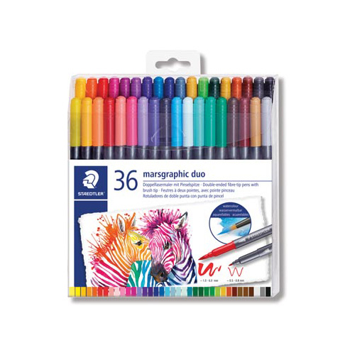 Staedtler Staedtler brushpen Marsgraphic duo, doos van 36st in assorti