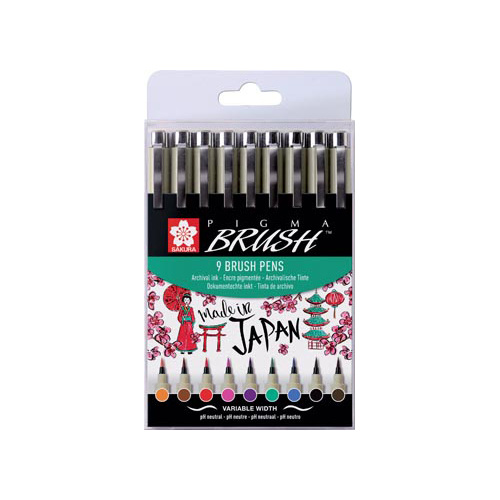 Sakura Sakura brushpen Pigma Brush, etui van 9 stuks, in geassorteerde kleuren