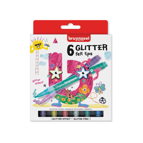 Bruynzeel Kids Bruynzeel Kids  viltstiften Glitter, set van 6 stuks in geassorteerde kleuren
