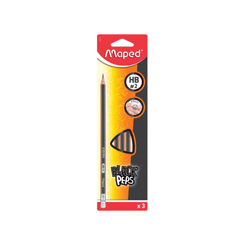 Maped Maped potlood Black'Peps HB, met gum, kartonnen ophangetui met 3 stuks