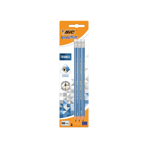 Bic Bic potlood Evolution Triangle, met gom, blister van 3 stuks