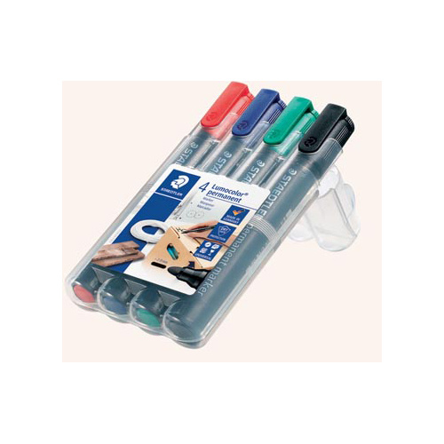 Staedtler Staedtler Lumocolor 352, permanent marker, ronde punt, 2 mm, etui van 4 stuks in geassorteerde kleuren