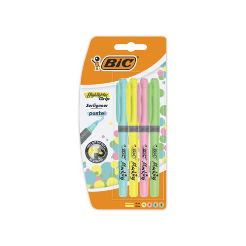 Bic Bic markeerstift Highlighter Grip Pastel, blister van 4 stuks in geassorteerde kleuren