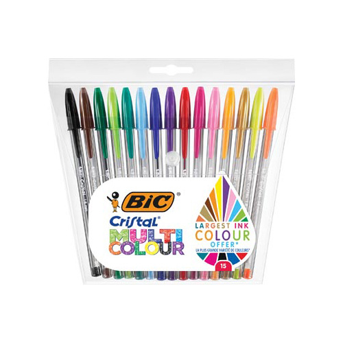 Bic Bic balpen Cristal Multicolour, etui van 15 stuks in geassorteerde kleuren