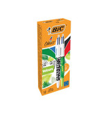 Bic Bic Colours Velours 4-kleurenbalpen, medium, klassieke inktkleuren, doos van 12 stuks