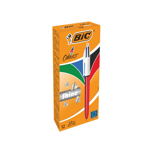 Bic Bic Colours Shine 4-kleurenbalpen, medium, klassieke inktkleuren, lichaam metallic rood