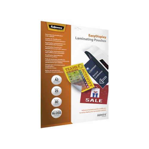 Fellowes lamineerhoezen Admire - EasyDisplay, Zelfklevend, Enhance80, ft A3, pak van 25 stuks