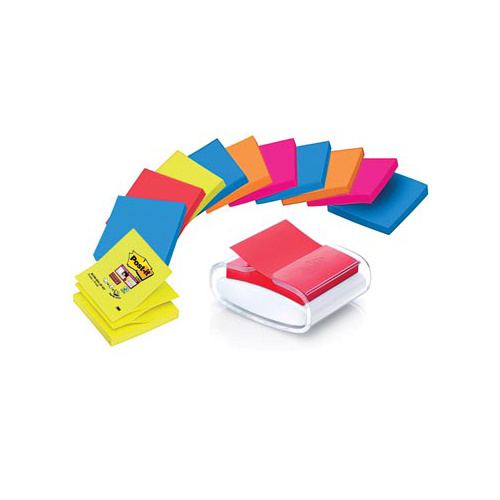 Post-it Post-it Super Sticky Z-notes dispenser Pro Color wit, voor ft 76 x 76 mm, inclusief 12 blokken van 90 vel