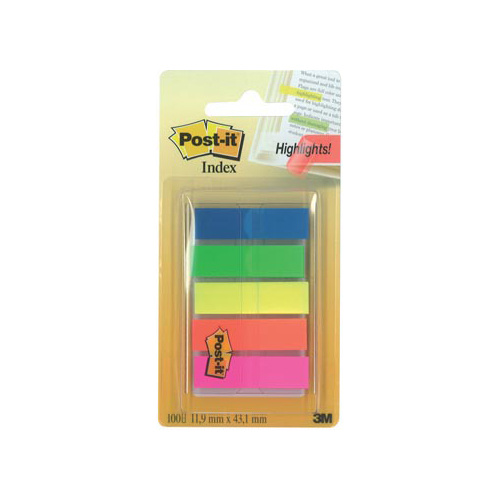 Post-It Index Post-it index translucent, ft 11,9 x 43,2 mm, houder met 20 tabs in 5 verschillende kleuren