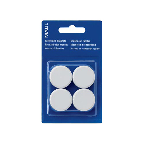 Maul MAUL magneet Solid, 38 mm, trekkracht 1,5 kg, blister van 4 stuks, wit