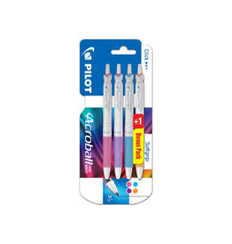 Pilot Pilot balpen Acroball Pure White, blister van 3 + 1 gratis, in vrolijke kleuren