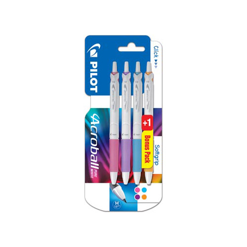 Pilot Pilot balpen Acroball Pure White, blister van 3 + 1 gratis, in vrolijke kleuren