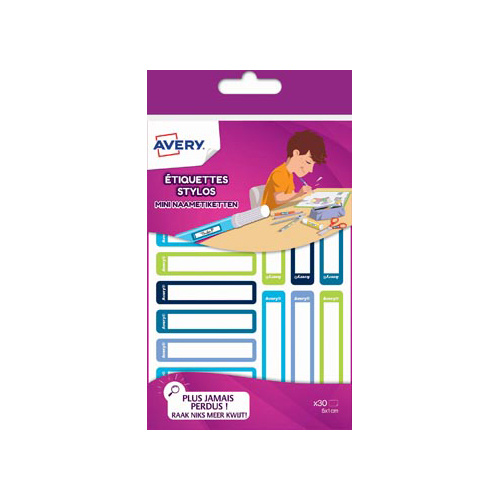 Avery Avery Family mini naametiketten, ft 5 x 1 cm, blauw/groen, ophangbare etui met 30 etiketten