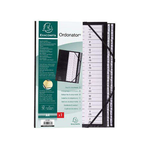 Exacompta Exacompta sorteermap Ordonator met harde kaft, bedrukte alfabetische ruiters, 26 vakken, zwart