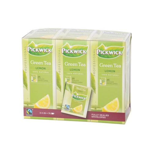Pickwick Pickwick thee, groene thee met lemon, fairtrade, pak van 25 zakjes
