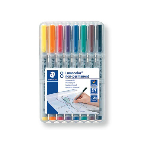 Staedtler Staedtler Lumocolor 311, OHP-marker, non permanent, 0,8 mm, box van 8 stuks in geassorteerde kleuren