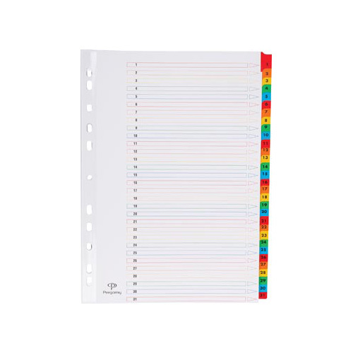 Pergamy Pergamy tabbladen met indexblad, ft A4, 11-gaatsperforatie, geassorteerde kleuren, set 1-31