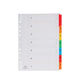 Pergamy Pergamy tabbladen met indexblad, ft A4, 11-gaatsperforatie, geassorteerde kleuren, set 1-7