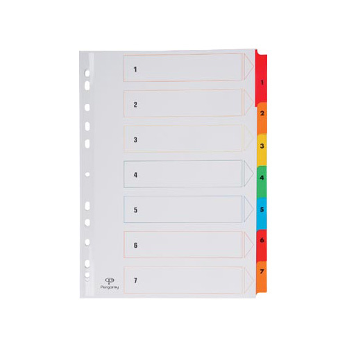Pergamy Pergamy tabbladen met indexblad, ft A4, 11-gaatsperforatie, geassorteerde kleuren, set 1-7
