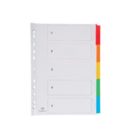 Pergamy Pergamy tabbladen met indexblad, ft A4, 11-gaatsperforatie, geassorteerde kleuren, 5 tabs