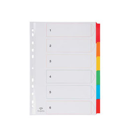 Pergamy Pergamy tabbladen met indexblad, ft A4, 11-gaatsperforatie, geassorteerde kleuren, 6 tabs