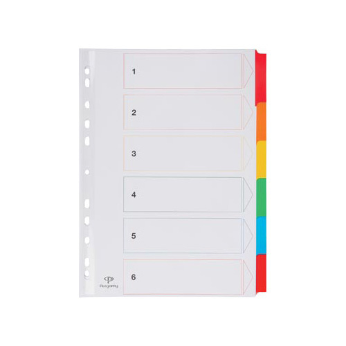 Pergamy Pergamy tabbladen indexblad, A4 geassorteerde kleuren 6 tabs