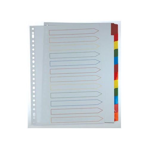 Pergamy Pergamy tabbladen met indexblad, ft A4, 11-gaatsperforatie, geassorteerde kleuren, 12 tabs