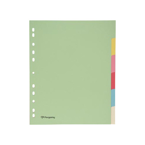 Pergamy Pergamy tabbladen ft A4 maxi, 11-gaatsperforatie, karton, geassorteerde pastelkleuren, 6 tabs