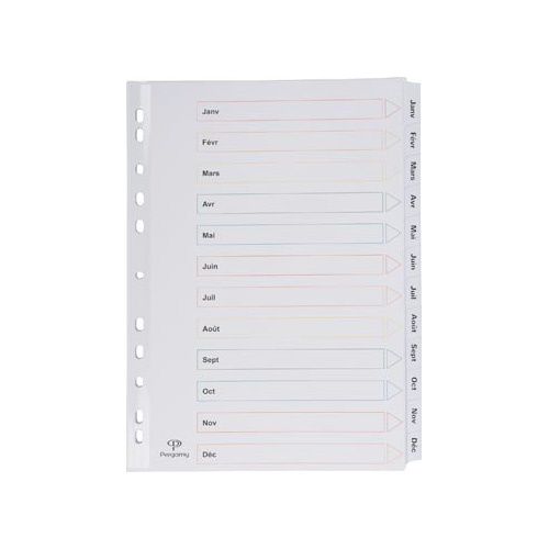 Pergamy Pergamy tabbladen met indexblad, ft A4, 11-gaatsperforatie, janvier-décembre