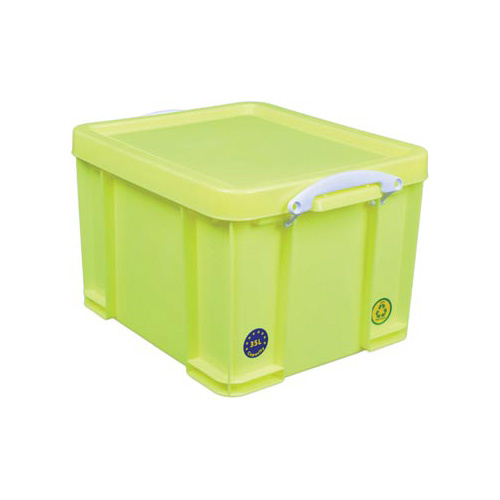 Really Useful Box Really Useful Box opbergdoos 35 liter, neongeel met witte handvaten