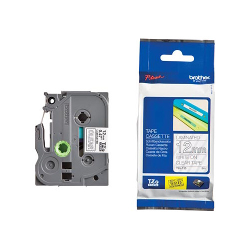 Brother Brother TZe tape voor P-Touch 12 mm, wit op transparant