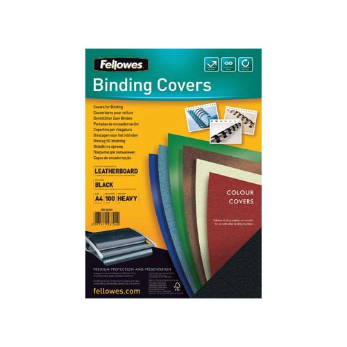 Fellowes omslagen, ft A4, karton lederlook, 250 micron, pak van 100 stuks, zwart