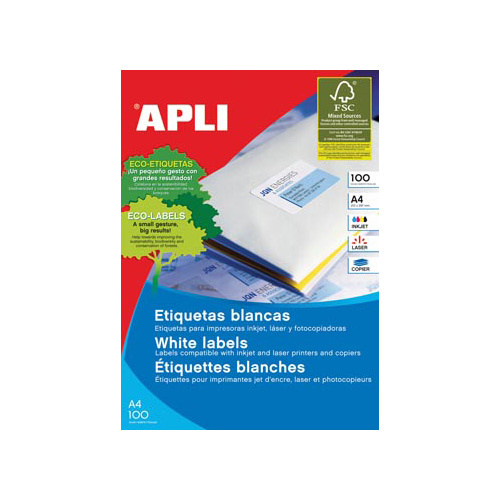 Apli Apli witte etiketten ft 105 x 37 mm (b x h), 1.600 stuks, 16 per blad (1274)