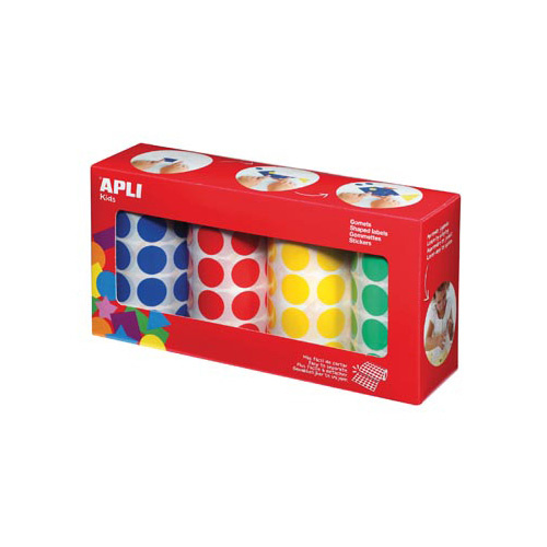 Apli Kids Apli Kids stickers XL cirkels, diameter 20 mm, doos met 4 rollen in 4 kleuren